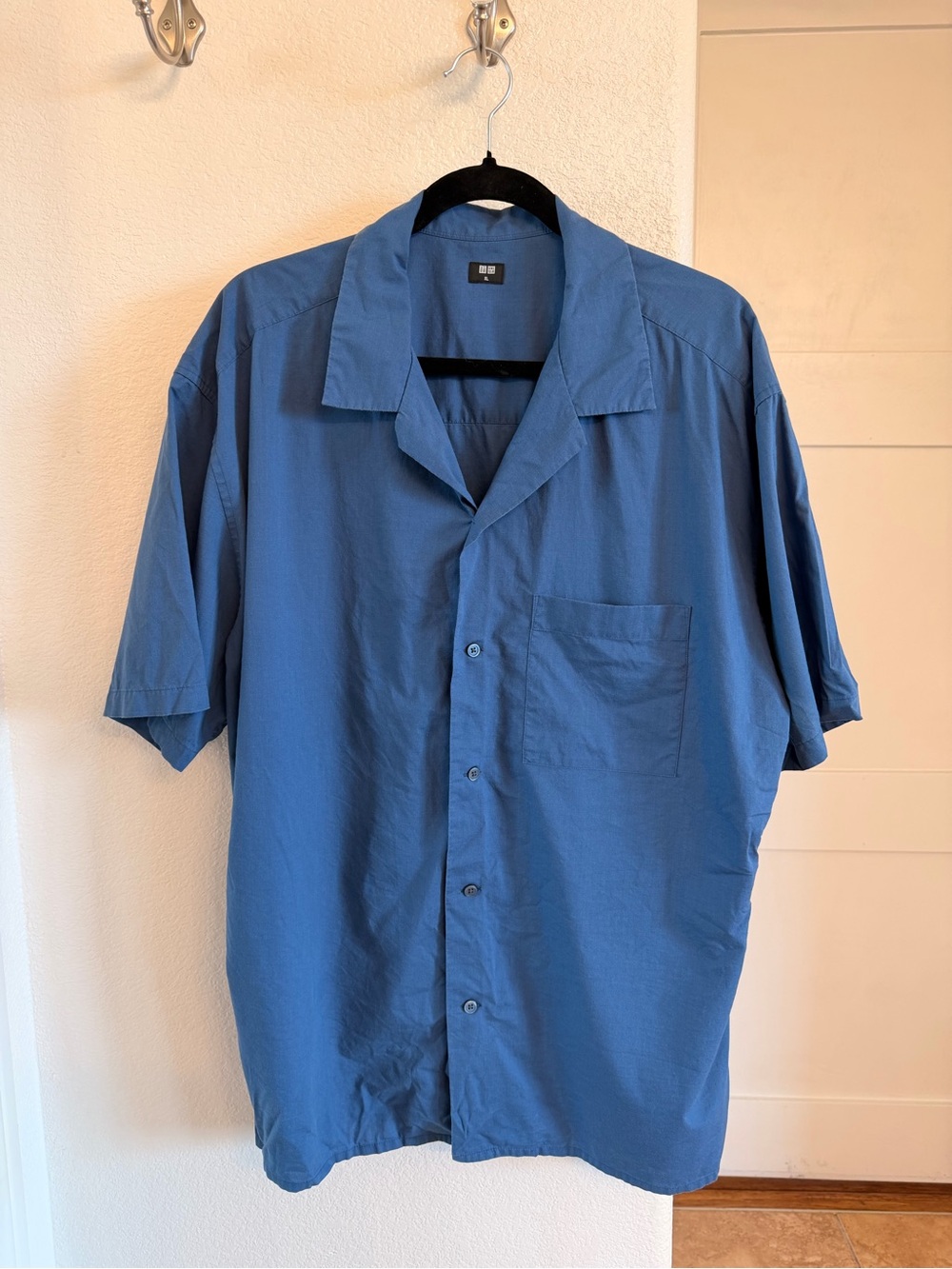 UNIQLO Men’s Open Collar Short Sleeve Shirt - Slate Blue - XL